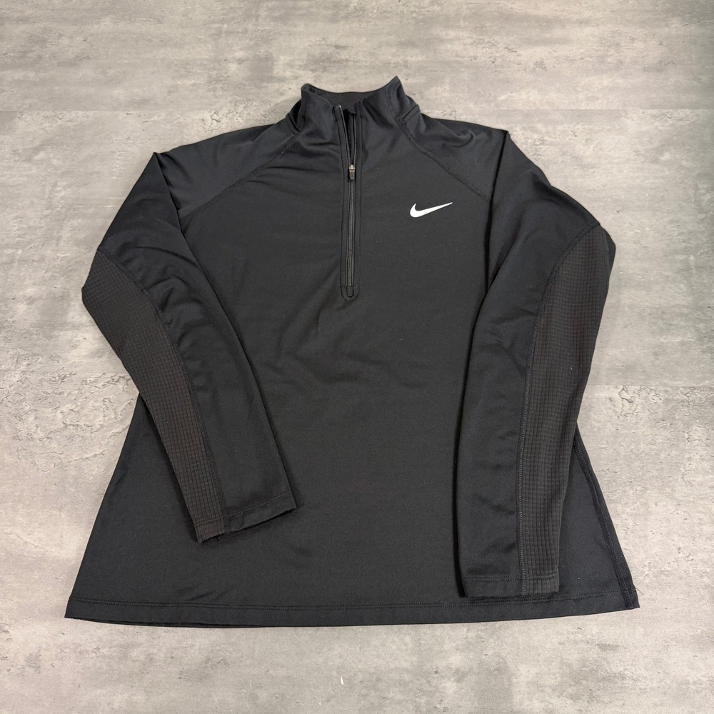 Nike Run Pullover Women Large Black 1/4 Zip Dri-FIT Pro Training Gym Top 931971
